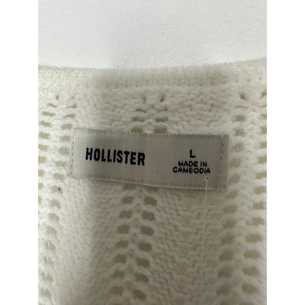 New Hollister White Pointelle Knit Tie Front Cardigan Sweater Large - Picture 4 of 11